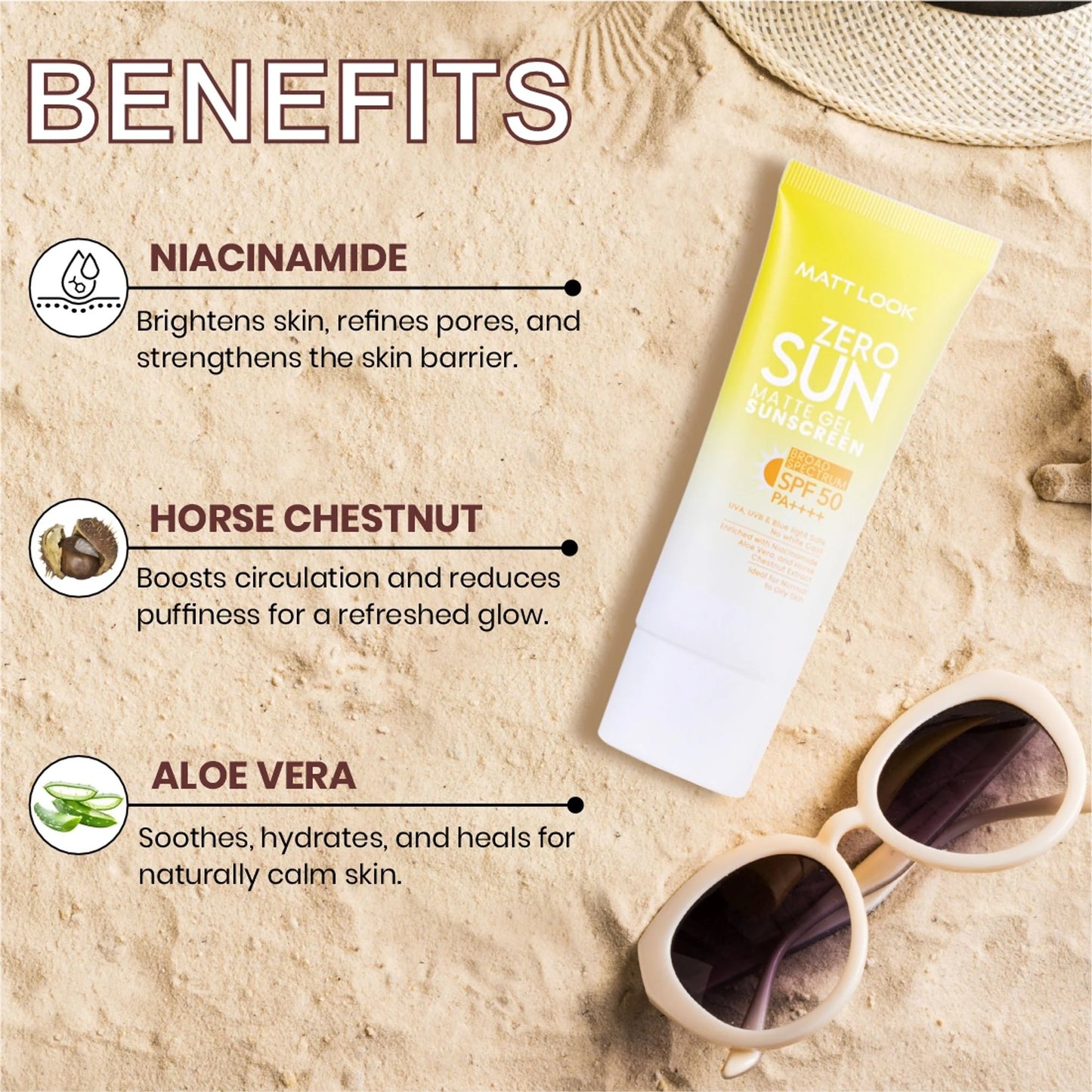 Matt Look Zero Sun Matte Gel SPF 50 PA++++ Sunscreen - 55 gm