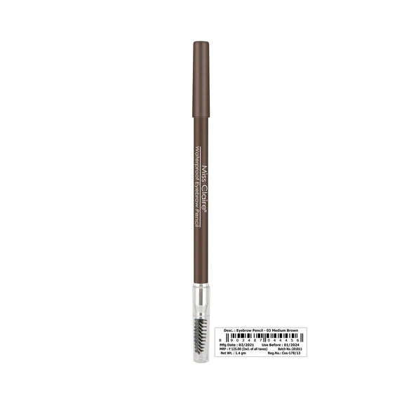 Miss Claire Waterproof Eyebrow Pencil With Mascara Brush - 03 Medium Brown - 1.4 gm
