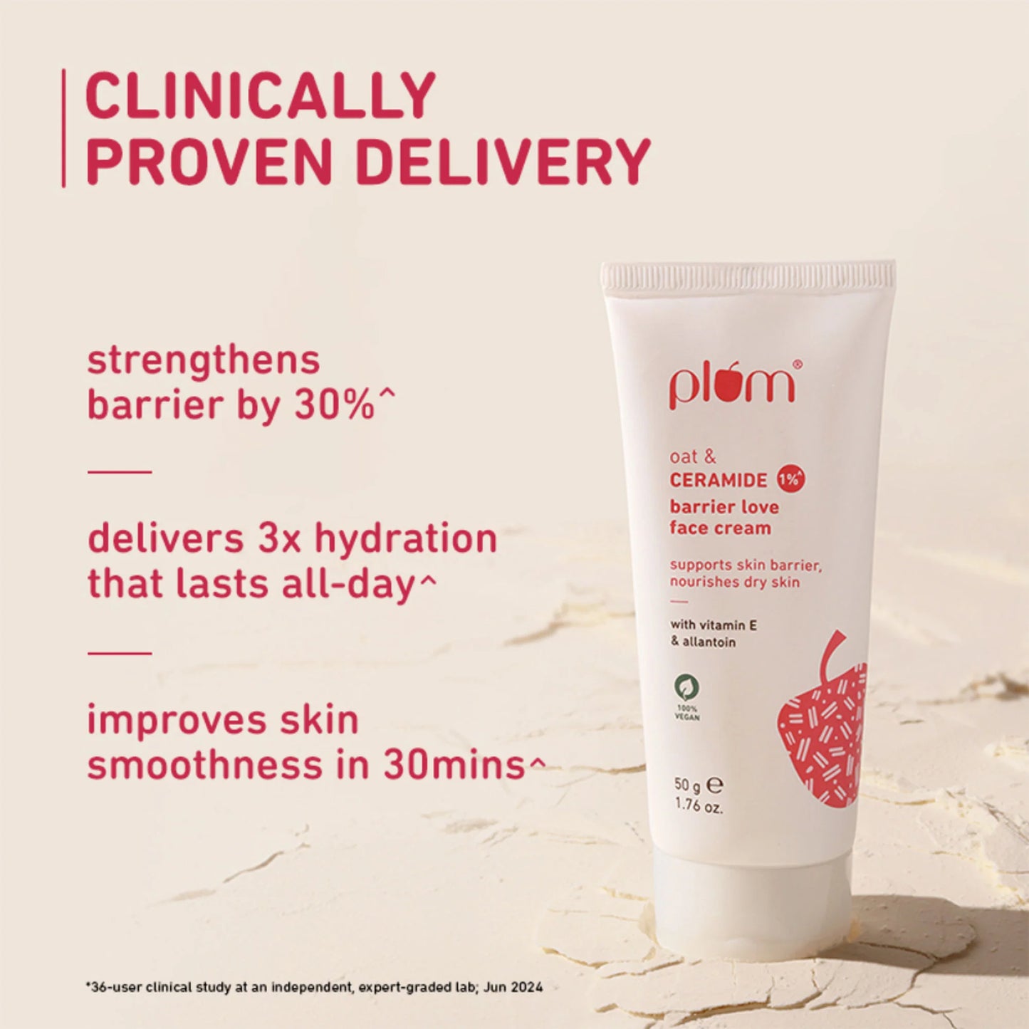 Plum 1% Ceramide Face Cream With Oat, Strengthens Skin Barrier & Nourishes - 50 gm