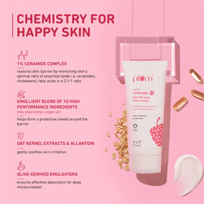 Plum 1% Ceramide Face Cream With Oat, Strengthens Skin Barrier & Nourishes - 50 gm