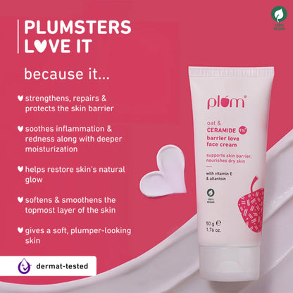 Plum 1% Ceramide Face Cream With Oat, Strengthens Skin Barrier & Nourishes - 50 gm