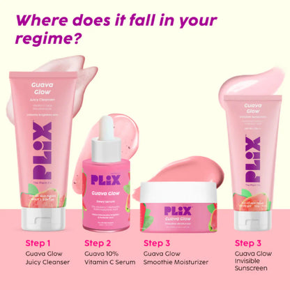 PLIX The Plant Fix Guava Glow Regime With Cleanser With 10% Vitamin C Serum & Invisible Sunscreen - combo