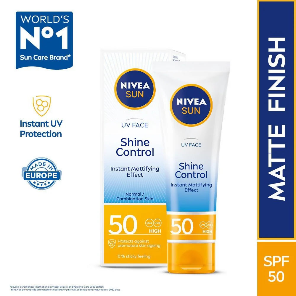 Nivea Sun Shine Control SPF 50 Sunscreen Ultra Matte, No White Cast, Instant UV Protection - 50 ml
