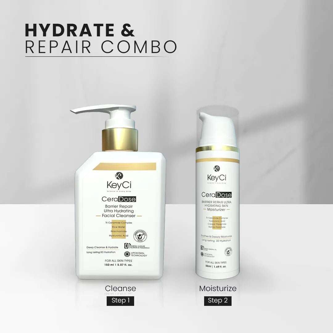KeyCi Hydrate & Repair Combo | Cleanser 150ml + Moisturizer 50ml | Pack of 2