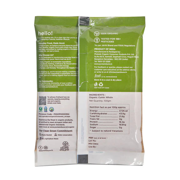 Pure & Sure Organic Cumin Whole - 100 gm