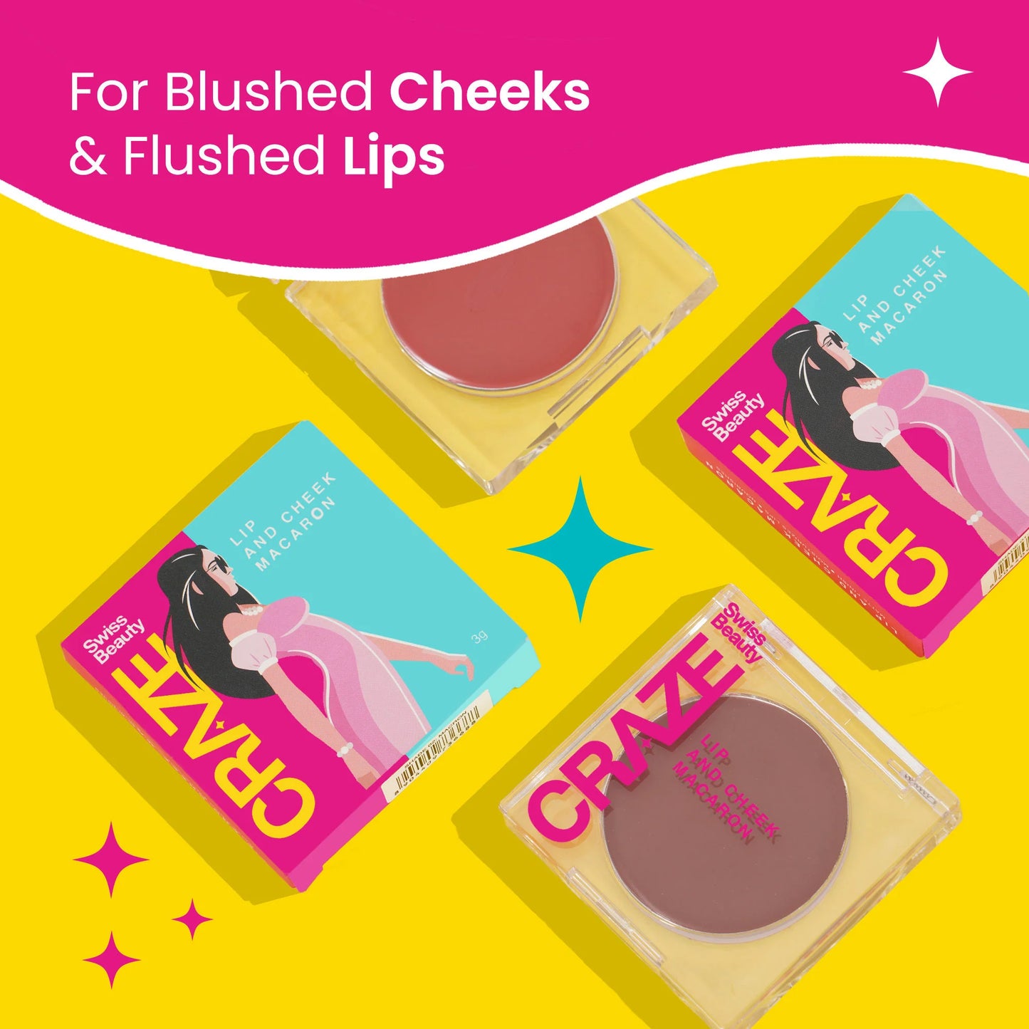 Swiss Beauty CRAZE Lip & Cheek Macaron With Vitamin E And Olive Oil - 01 Brown Pie - 3.2 gm