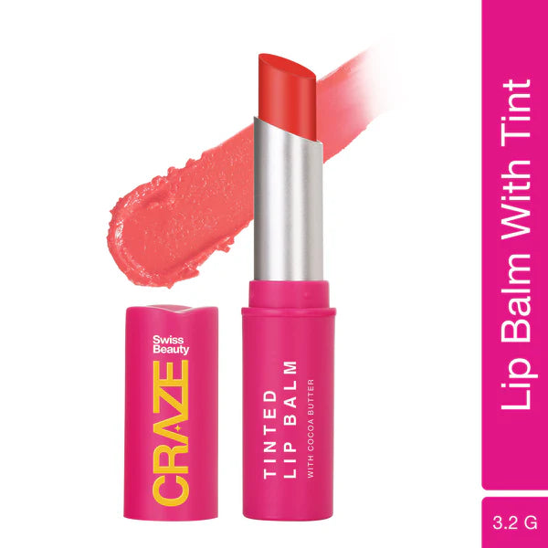 Swiss Beauty CRAZE Tinted Weightless Sheer Coverage Lip Balm With Cocoa Butter - 03 Cherry Crush - 2.3 gm