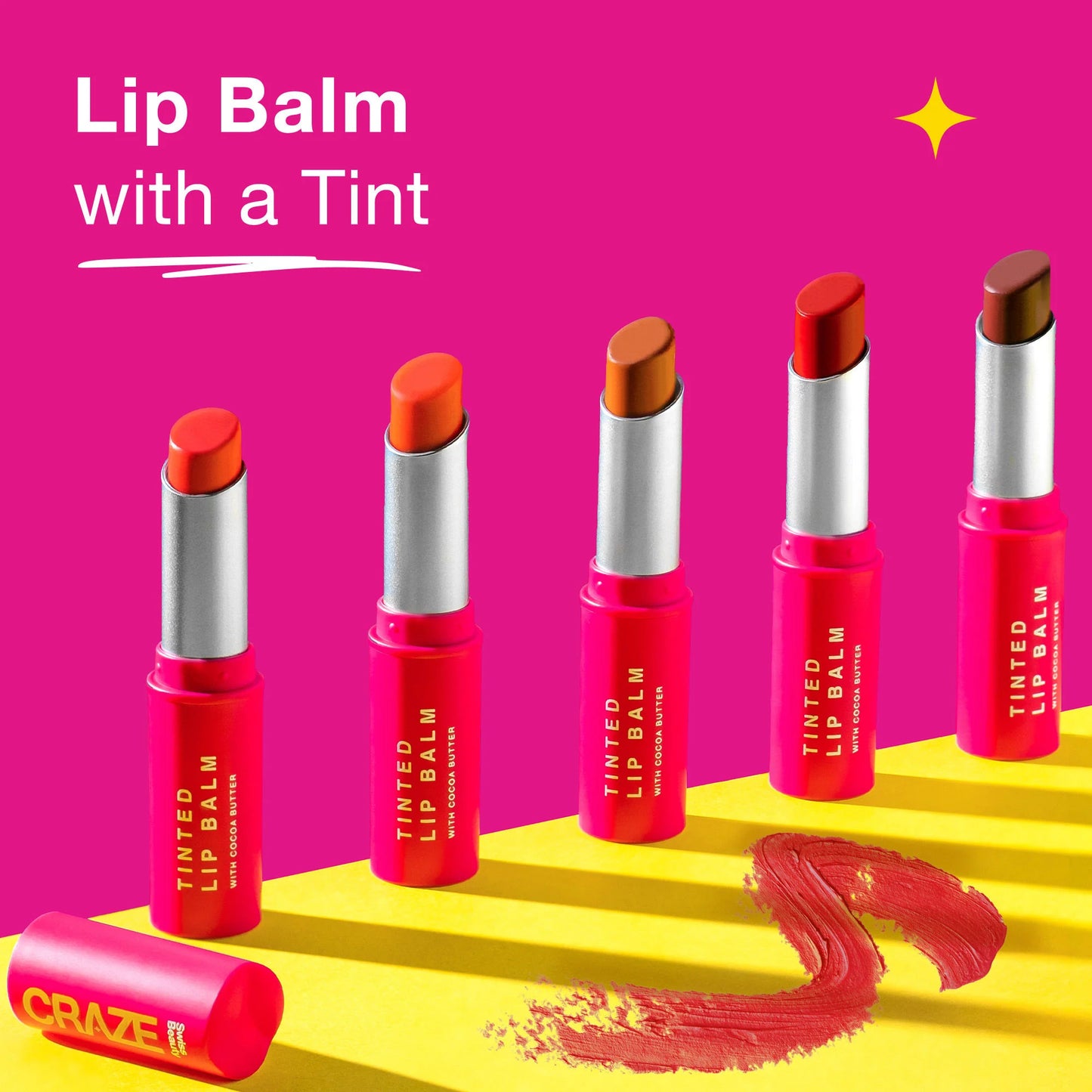 Swiss Beauty CRAZE Tinted Weightless Sheer Coverage Lip Balm With Cocoa Butter - 03 Cherry Crush - 2.3 gm