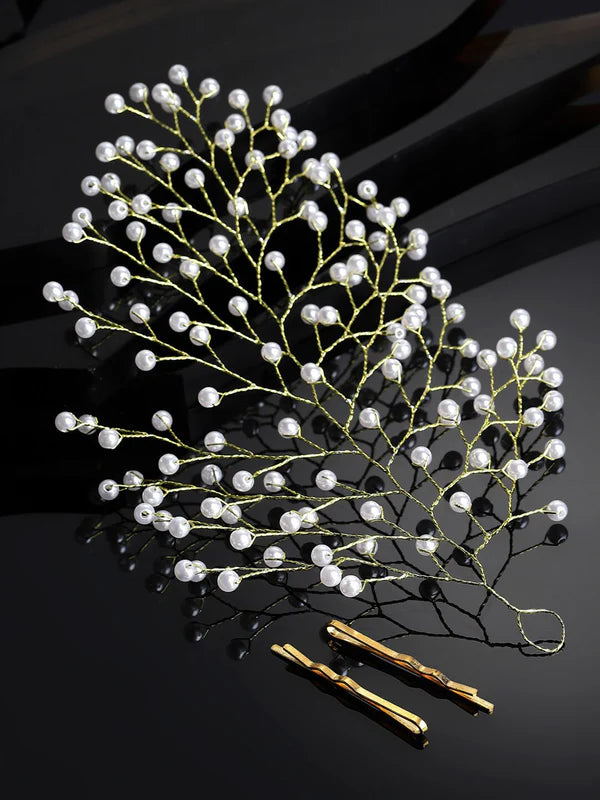 Panash Women Gold-Toned & White Embellished Hair Accessory Set
