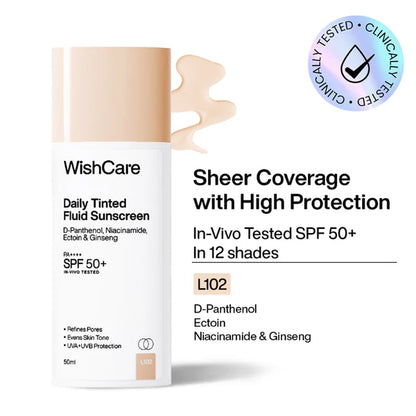 Wishcare Daily Fluid Tinted Sunscreen SPF50PA++++ - L102 - 50 ml