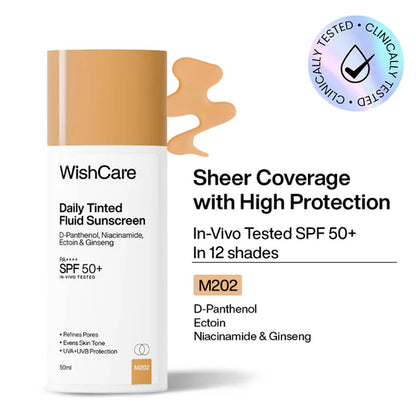 Wishcare Daily Fluid Tinted Sunscreen SPF50PA++++ - M202 - 50 ml
