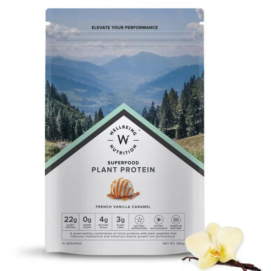Wellbeing Nutrition Superfood Plant Protein-French Vanilla Caramel - 500 gm