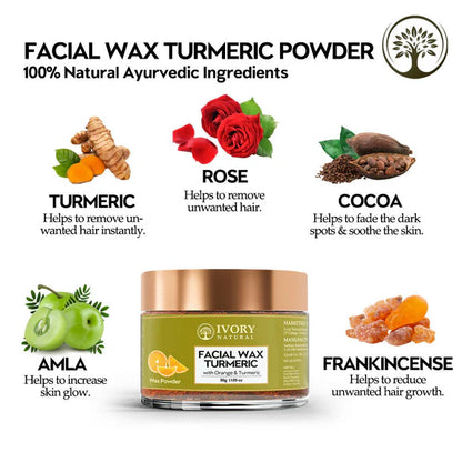 Ivory Natural Facial Wax Powder With Turmeric - Natural Facial Hair Removal Wax For Instant Skin Brightening - 30 gm