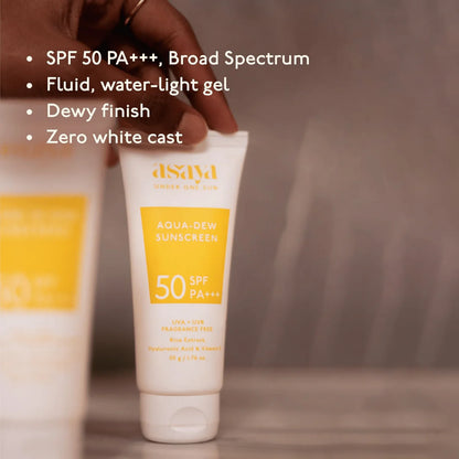 Asaya Aqua Dew Sunscreen SPF 50 PA+++ With Rice Extract For All Skin Types - 50 ml