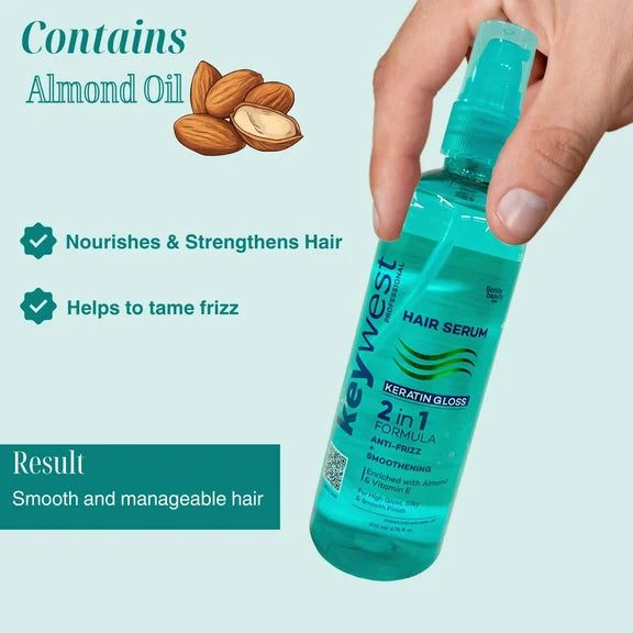 Keywest Professional Keratin Gloss Hair Serum - 2in1 Formula Anti-Frizz + Smoothening - 200 ml