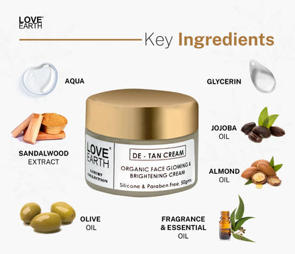 Love Earth De-Tan Moisturizing Cream with Aloe VeraSandalwood for Pigmentation - 50 gm