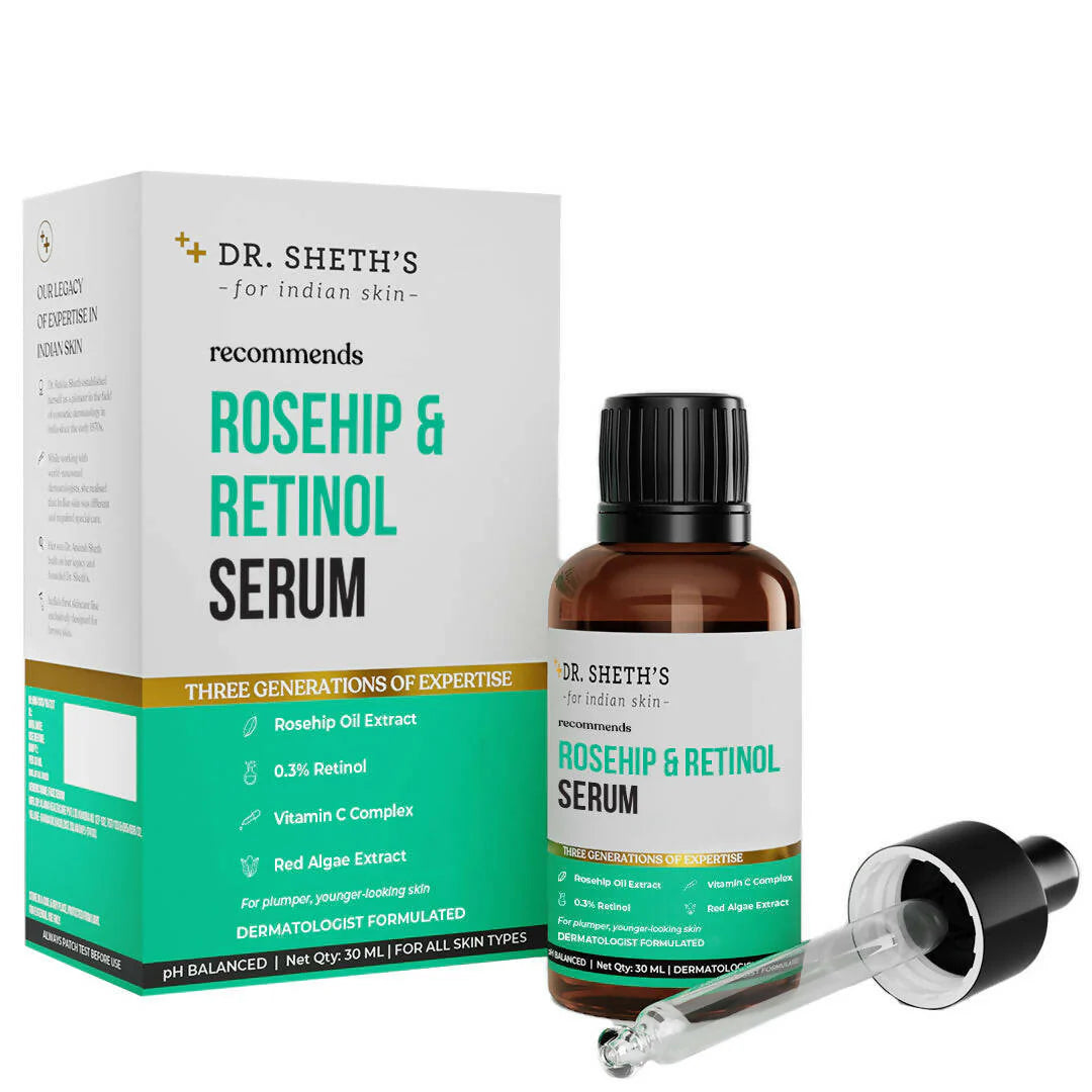 Dr. Sheth's Rosehip & Retinol Face Serum For Anti Ageing, Reduces fine lines & wrinkles, For All Skin Types