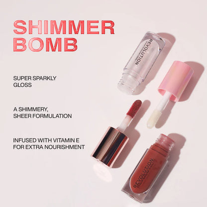 Makeup Revolution Shimmer Bomb Lipgloss-Infused With Vitamin E For Extra Nourishment - Beam Pearl - 4.5 ml