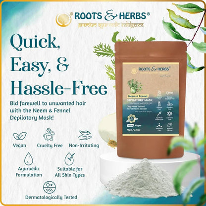 Roots and Herbs Neem and Fennel Depilatory Ubtan for Hair Removal - 70 gm