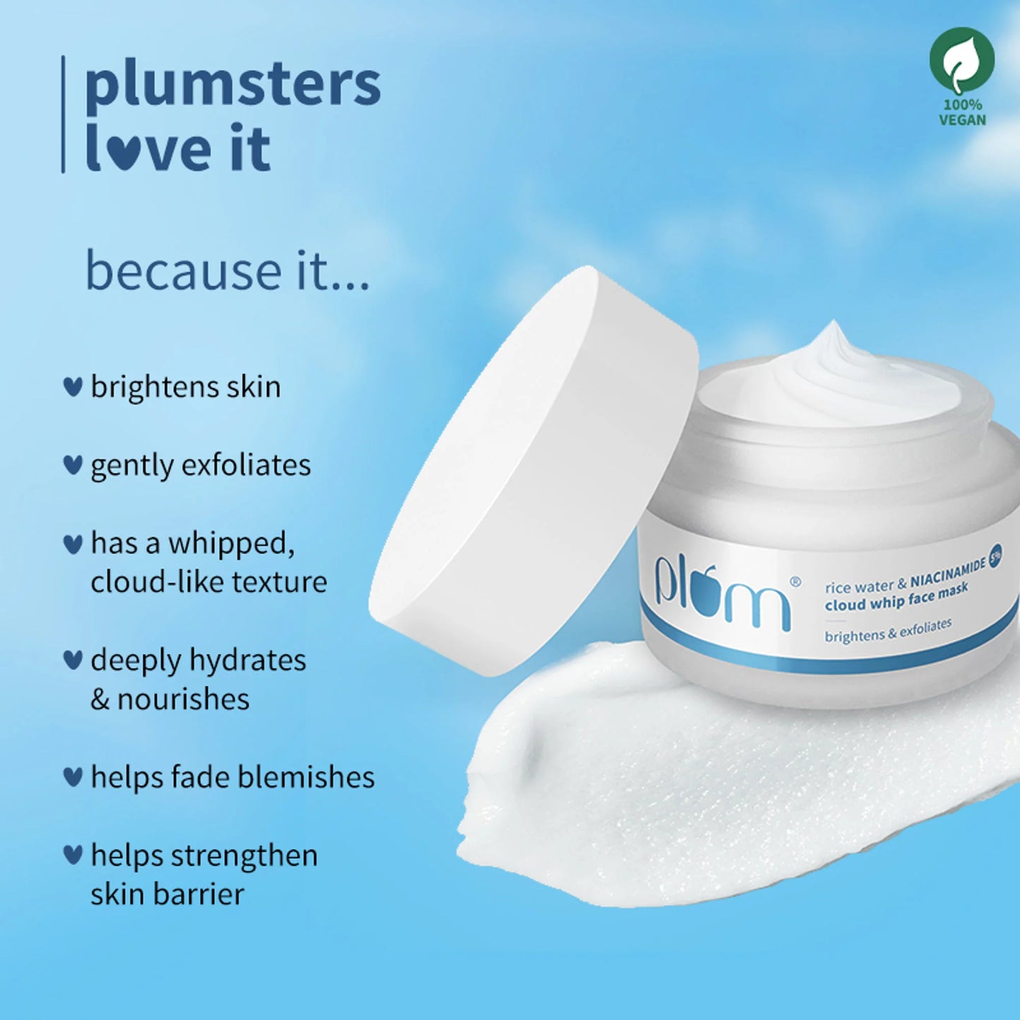 Plum Rice Water & 5% Niacinamide Cloud Whip Face Mask - 50 gm
