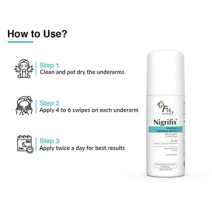 Fixderma Nigrifix Underarm Lightening Roll on with 6% AHA, Lactic Acid & 1% Mandelic Acid, Brightens Skin & Exfoliates Underarm