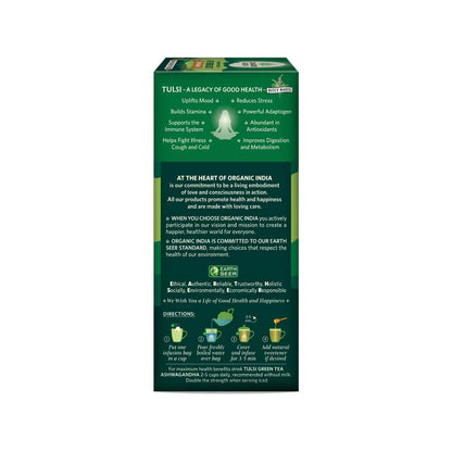 Organic India Tulsi Green Tea Ashwagandha - Herbal Sleep Tea, Caffine Free