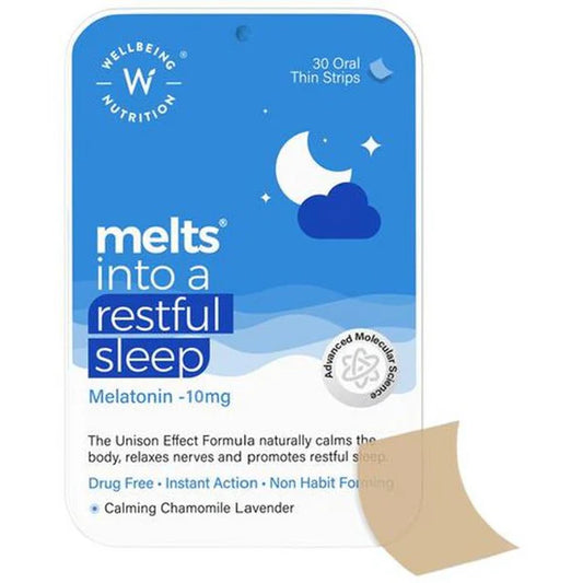 Wellbeing Nutrition Melts Restful Sleep Oral Strips-Calming Chamomile Lavender Flavor - 30 Strips