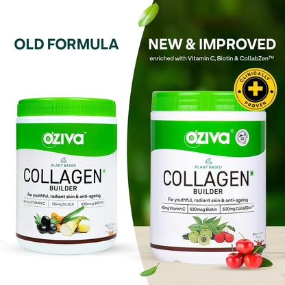 OZiva Vegan Collagen Builder with Biotin & Vitamin C For Brighter & Youthful Skin | Collagen Supplement For Women & Men | Plant Based Collagen Powder -200 gm - Berry Orange
