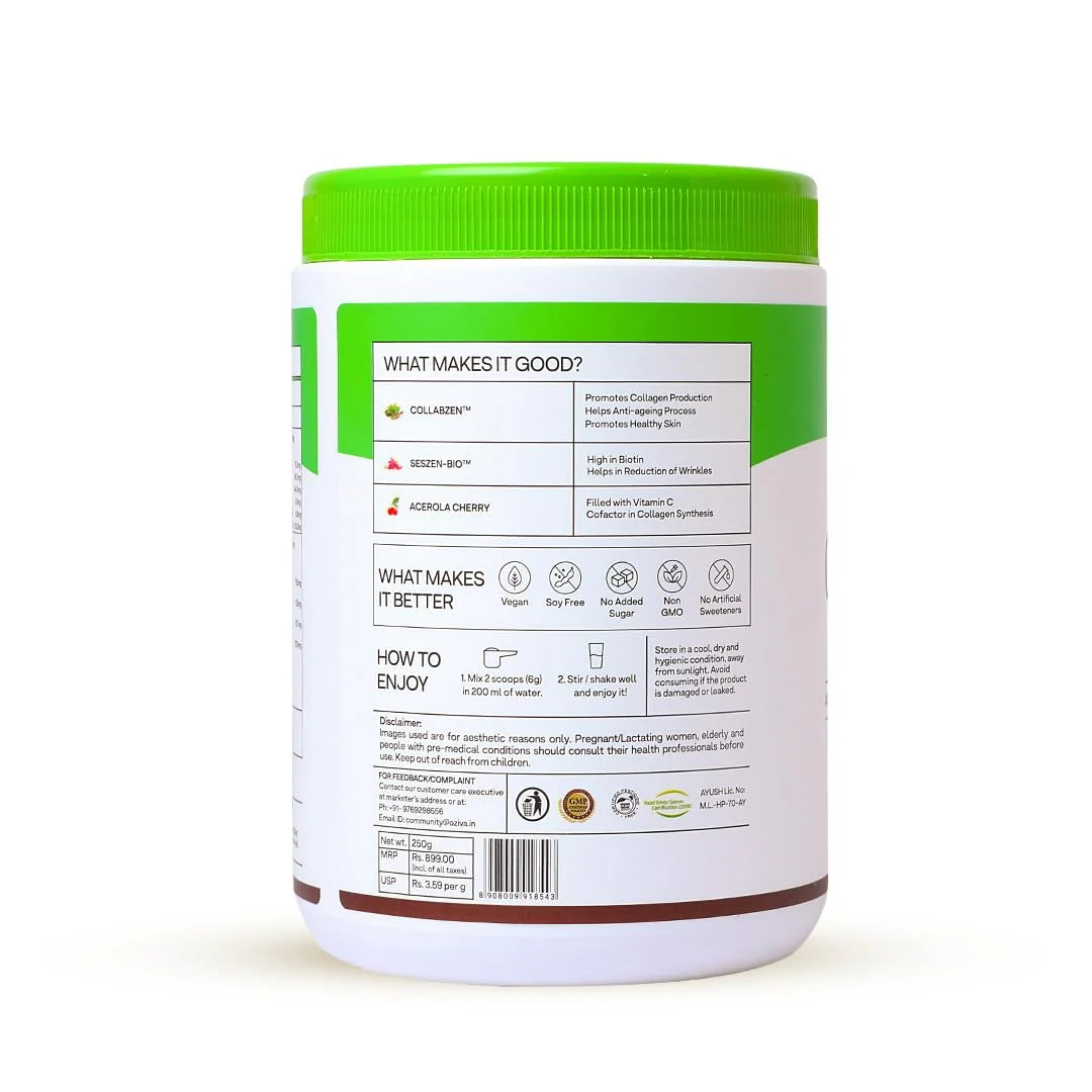 OZiva Vegan Collagen Builder with Biotin & Vitamin C For Brighter & Youthful Skin | Collagen Supplement For Women & Men | Plant Based Collagen Powder -200 gm - Berry Orange