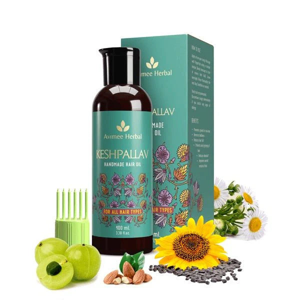 Avimee Herbal Keshpallav Hair Oil For Hair Growth With Amla, Castor, Rosemary & Bringraj Oil - 100 ml