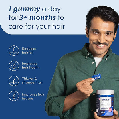 Man Matters Biotin Nourish Hair Gummies With Multivitamins (Sugar Free) - Strawberry Flavor With Zinc & Multivitamins