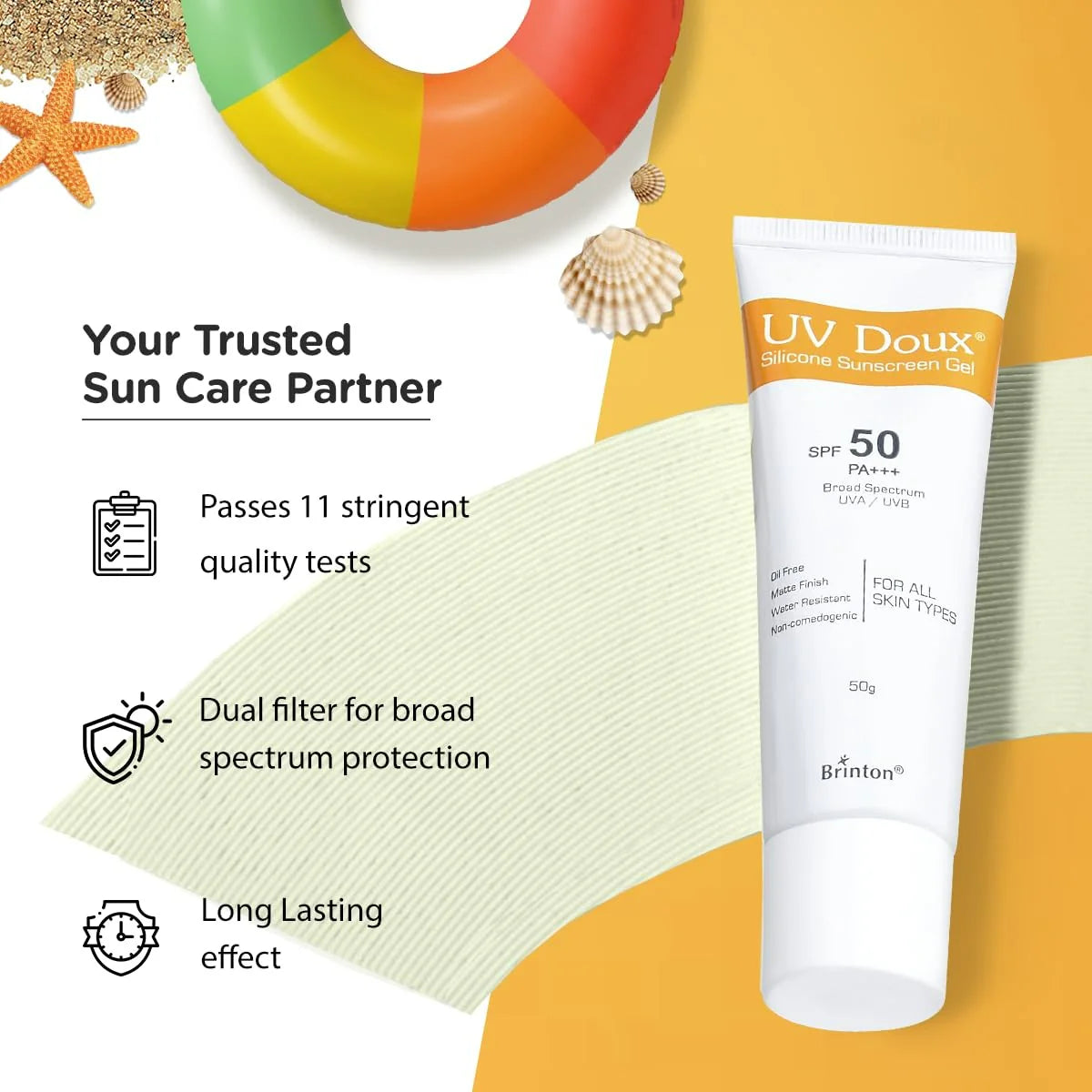 Brinton UV Doux Silicone Sunscreen Gel For Face & Body with SPF 50 PA+++