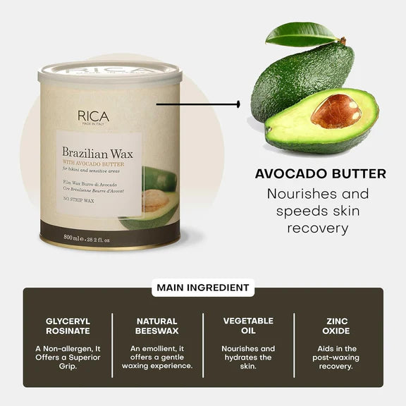 Rica Brazilian Wax with Avocado Butter, Natural & Stripless Wax - 800 ml