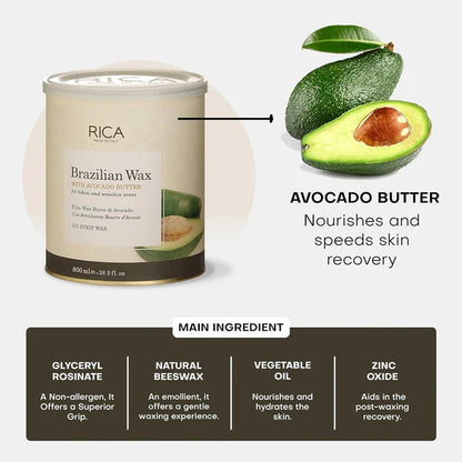 Rica Brazilian Wax with Avocado Butter, Natural & Stripless Wax - 800 ml