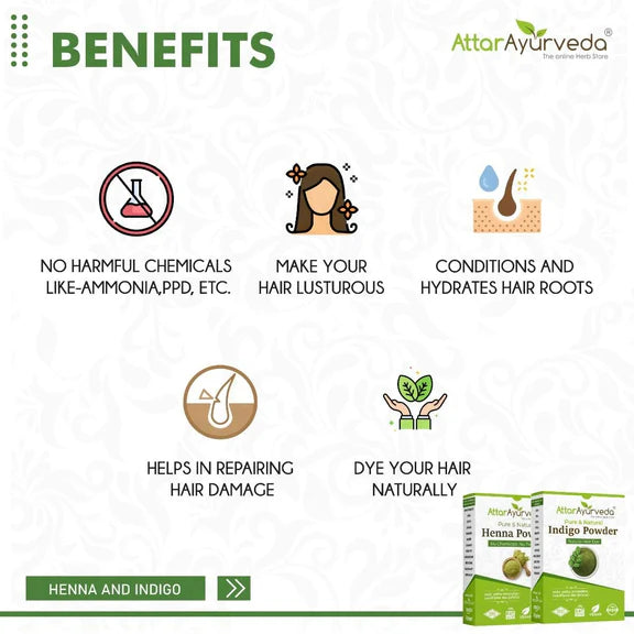 Attar Ayurveda Henna Powder, Indigo Powder Combo Pack - Combo Pack