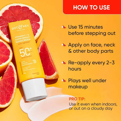 Dot & Key Vitamin C + E Face Sunscreen SPF 50 PA+++ For Glowing Skin, 100% No White Cast - 50 gm