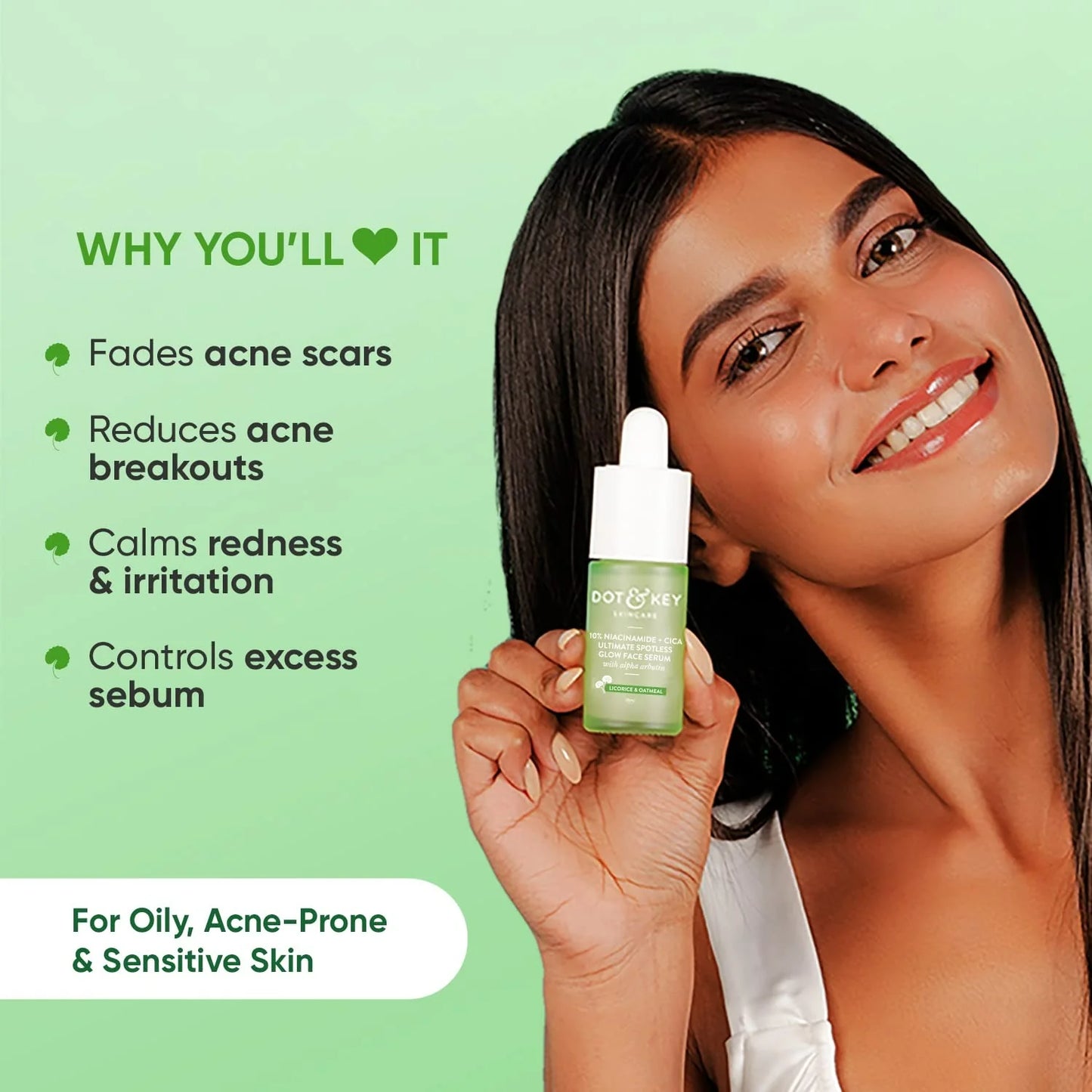 Dot & Key 10% Niacinamide Cica Glow Face Serum, Fades Acne Scars & Dark Spots - 20 ml