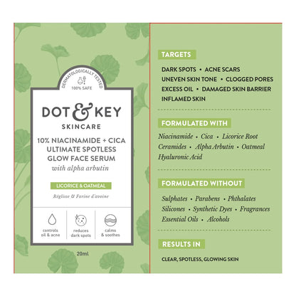 Dot & Key 10% Niacinamide Cica Glow Face Serum, Fades Acne Scars & Dark Spots - 20 ml