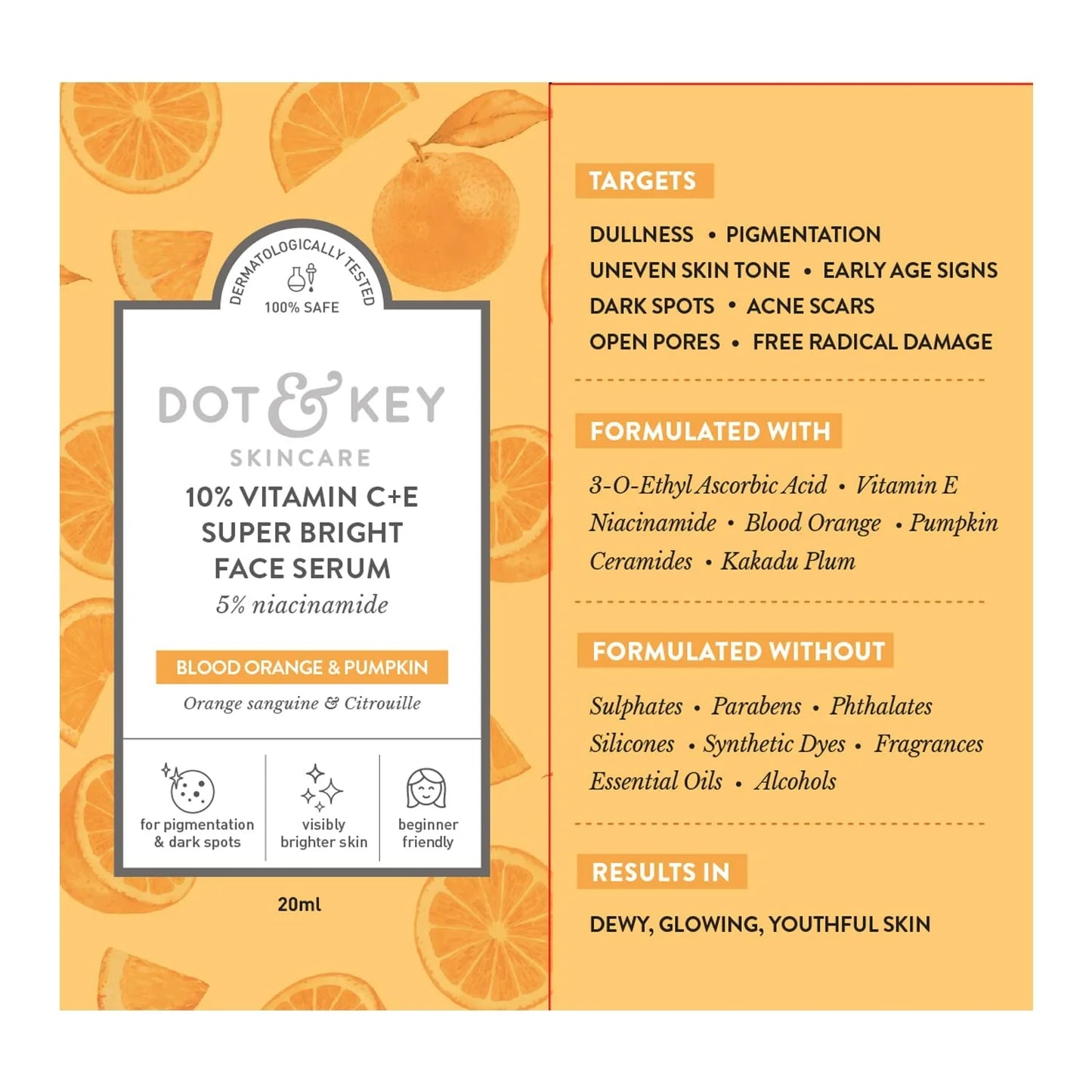 Dot & Key 10% Vitamin C+E Super Bright Face Serum With 5% Niacinamide, Glows Skin - 30 ml