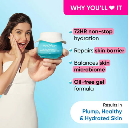 Dot & Key 72 Hr Hydrating Probiotic Face Gel With With Hyaluronic Acid, Kombucha & Rice Water - 60 ml