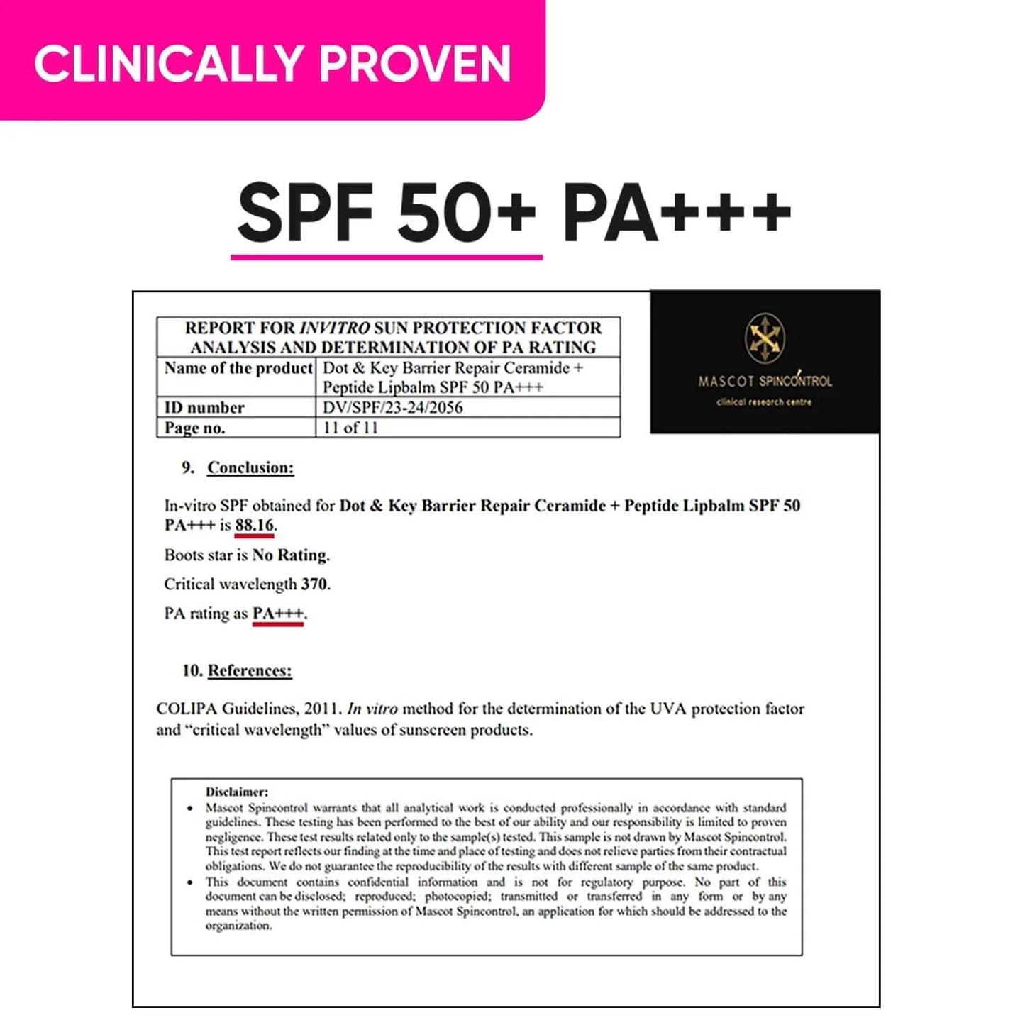 Dot & Key Barrier Repair Ceramide & Peptide SPF 50 Lip Balm - Plush Pink, UVA+UVB - 10 gm