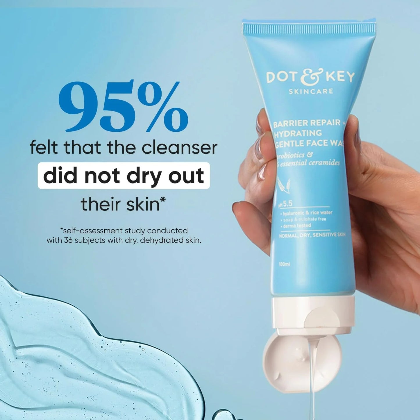 Dot & Key Barrier Repair Hydrating Gentle Face Wash For Dry, Normal & Sensitive Skin With Hyaluronic & Rice Water - 100 ml