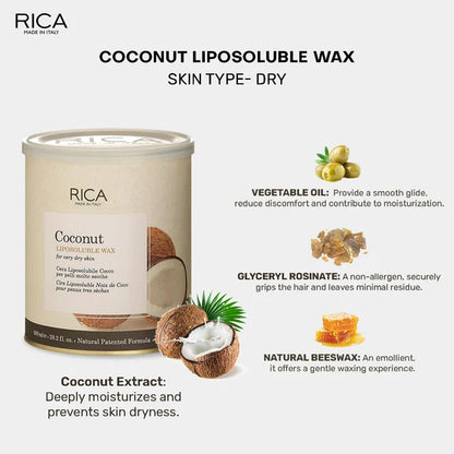 Rica Coconut Liposoluble Hair Removal Wax for Very Dry Skin - 800 ml