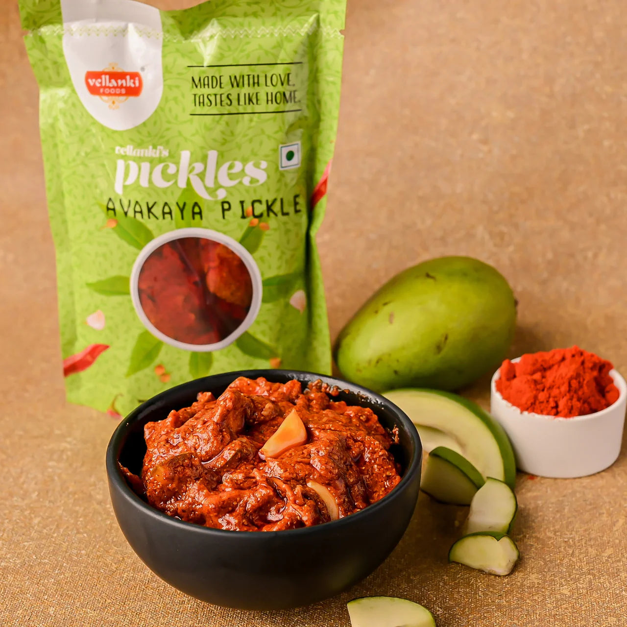 Vellanki Foods Andhra Avakaya Pickle (Mango) | Authentic Andhra Mango Pickle (Aam Achaar) | Traditionally Made with South Indian Taste and Spices