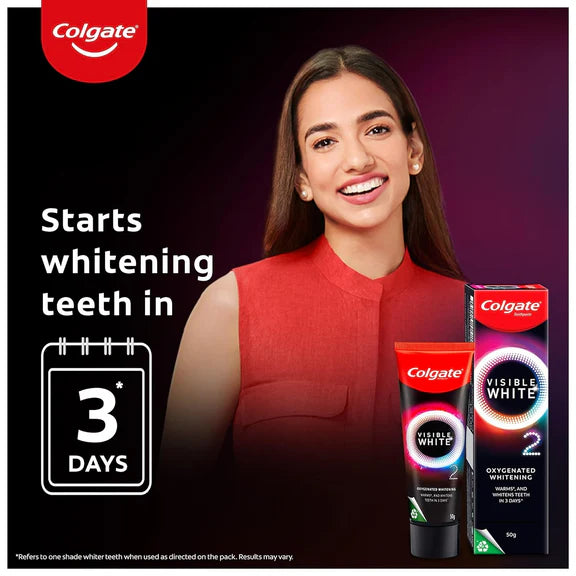 Colgate Visible White O2 Teeth Whitening Toothpaste with Peppermint Sparkle - 50 gm
