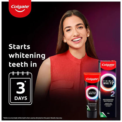 Colgate Visible White O2 Teeth Whitening Toothpaste with Peppermint Sparkle - 50 gm