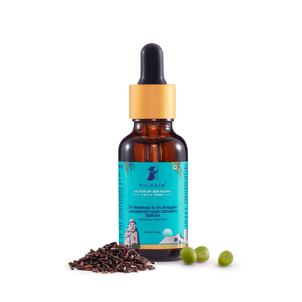 Pilgrim Redensyl 3% + Anagain 4% Advanced Hair Growth Serum with Korean Black Rice, Natural Ingredients, Controls Hair Fall