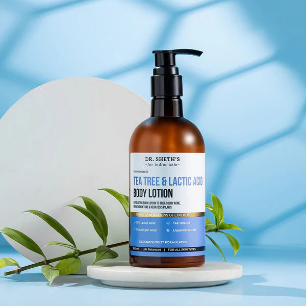 Dr. Sheth's Tea Tree & Lactic Acid Body Lotion - Ph Balanced, To Reduce Body Acne, Uneven Skin Tone