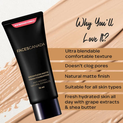 Faces Canada Weightless Matte Finish Foundation-Rose Ivory 01 - 15 ml