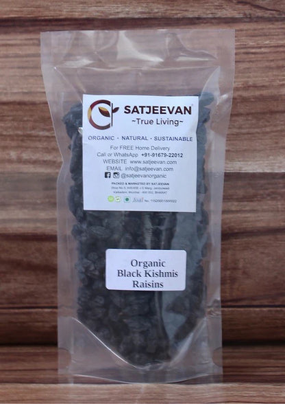 Satjeevan Organic Black Kishmis Raisins - 200 gm